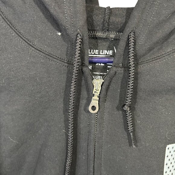 Thin Blue Line Hoodie Men's Size XL Full Zip Black Graphic Print USA Flag EUC - Picture 2 of 10